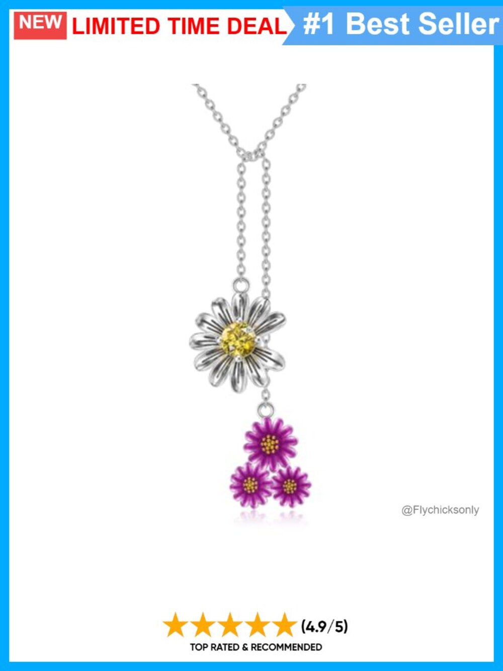 Sterling Silver Daisy Sunflower Y Necklace Lariat Flower Pendant for Women Mum
